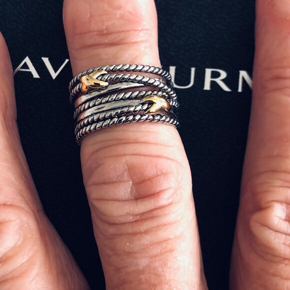 David Yurman Double X Crossover Ring with 18K Gold Size 8 DY Pouch Included - Picture 5 of 15